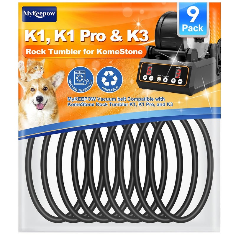 KEEPOW Rock Tumbler Belts Compatible with KomeStone Rock Tumbler Model K1 & K1 Pro & K3, 9 Pack (Not fit for K2 Elite Rock Tumbler) - Image 1